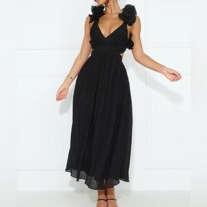 Hello Molly RING THE WEDDING BELLS MAXI DRESS Black Lace Up Back Ruffle Sleeves